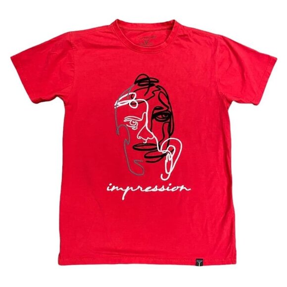 Screenshot Mens M Red "Impression" Tshirt Wearable Art Face Chain Embroidery - Picture 11 of 11